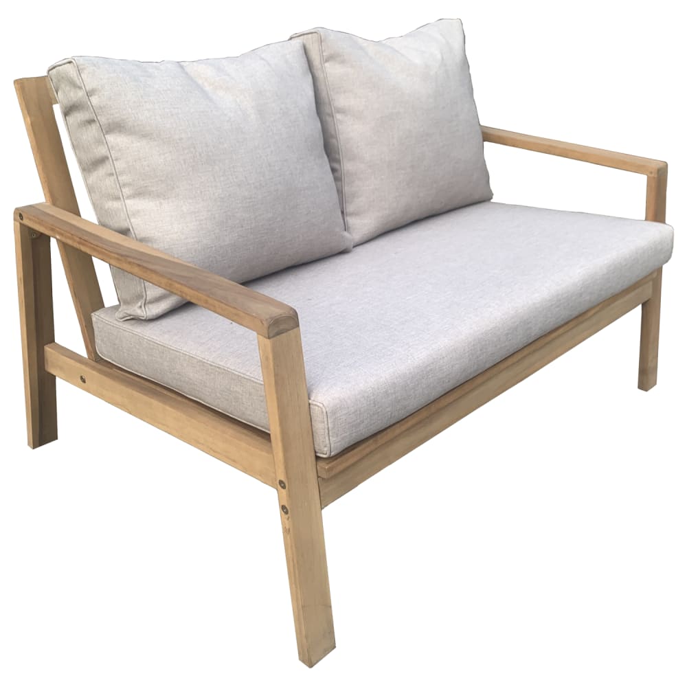 Salon de jardin 4 places en acacia avec coussins sable - Maisons du Monde