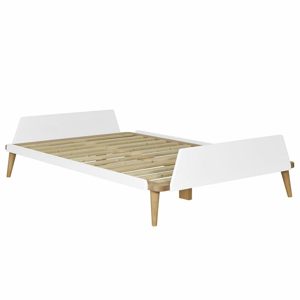 Lit blanc et bois 120x190 cm - Maisons du Monde