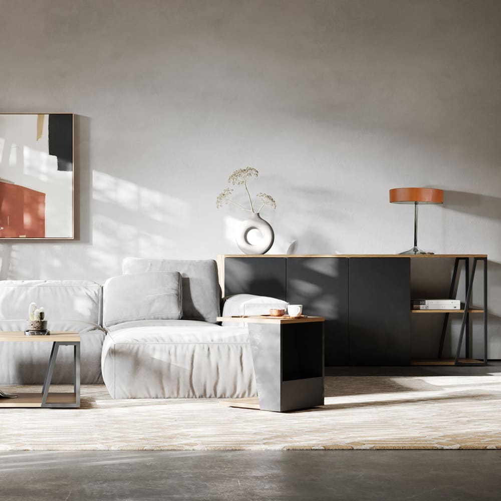 Buffet chêne clair et noir H81