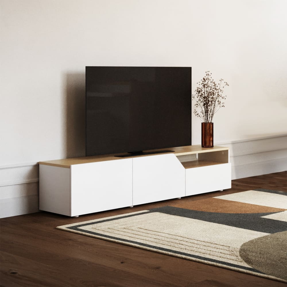 Meuble TV 1 niche chêne clair et blanc H38 - Maisons du Monde