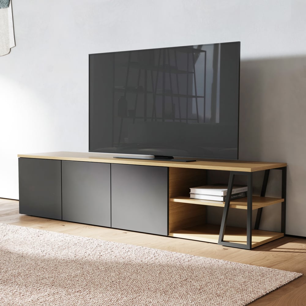Meuble TV chêne clair et noir H45 - Maisons du Monde