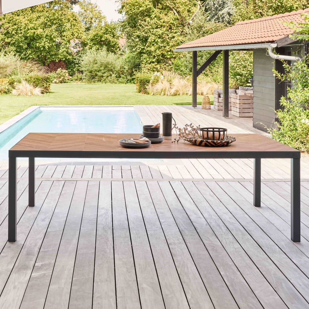 Table de jardin aluminium et céramique effet bois 10 places 241 cm - Maisons du Monde