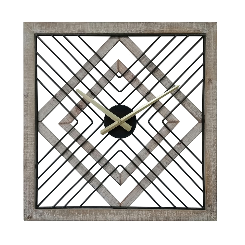 Reloj cuadrado de madera y metal negro y marrón 50x50x4,5 cm