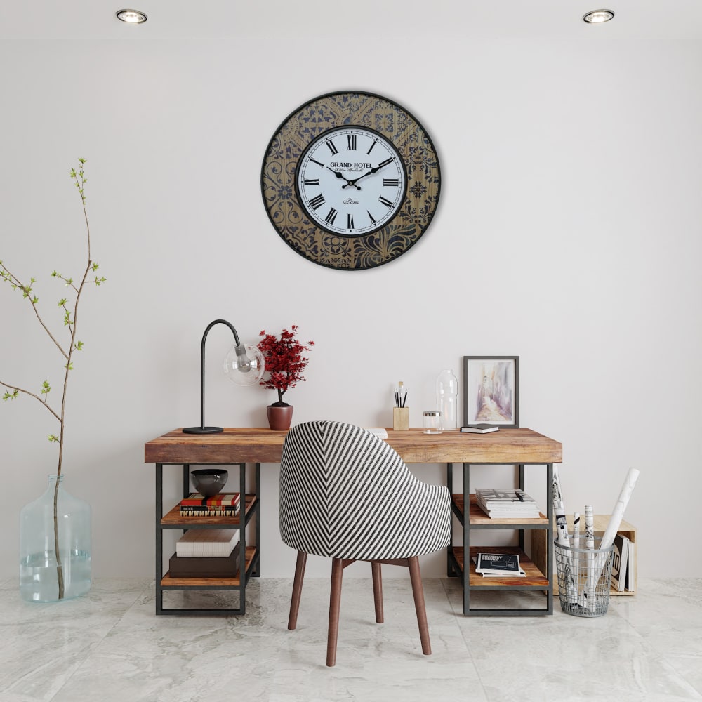 Reloj de pared de madera vintage beige, marrón y azul d.50 cm - Maisons du Monde