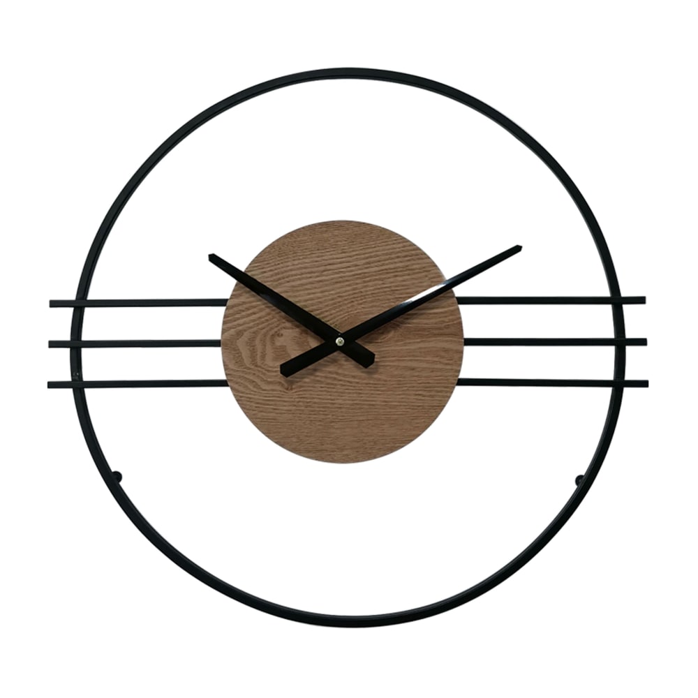 Mobili Rebecca Horloge murale moderne noire et brune Ø 50 cm style contemporain Marron Métal
