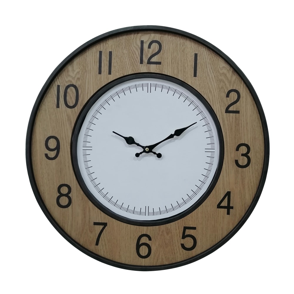 Orologio grande in legno e metallo marrone, nero e bianco Ø 50 cm - Modello Vintage - LEGNO