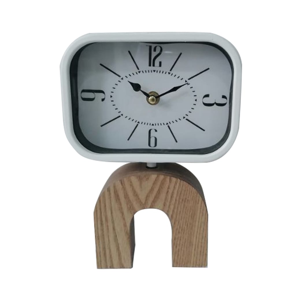 Reloj de sobremesa de madera y metal marrón y blanco 24x16x5 cm