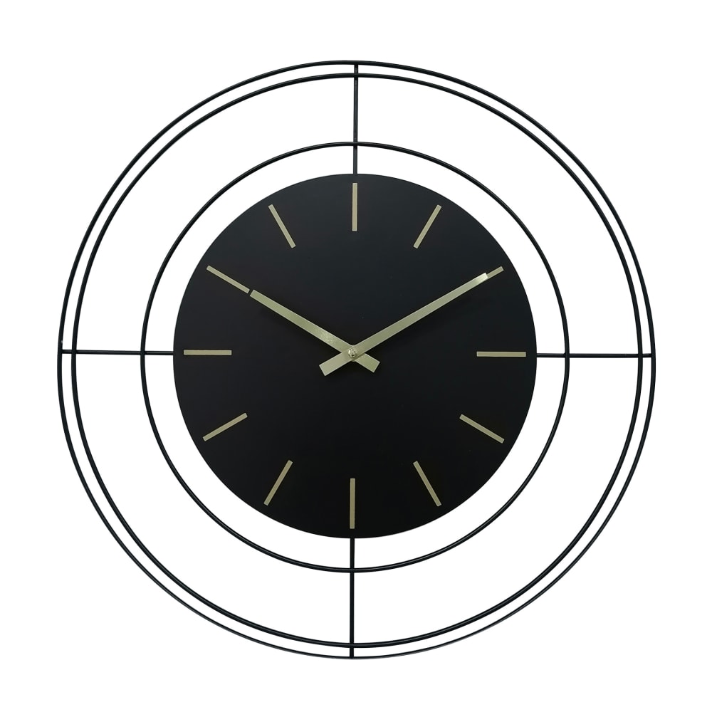 Mobili Rebecca Horloge murale grande en métal noire et dorée Ø 50 cm style contemporain
