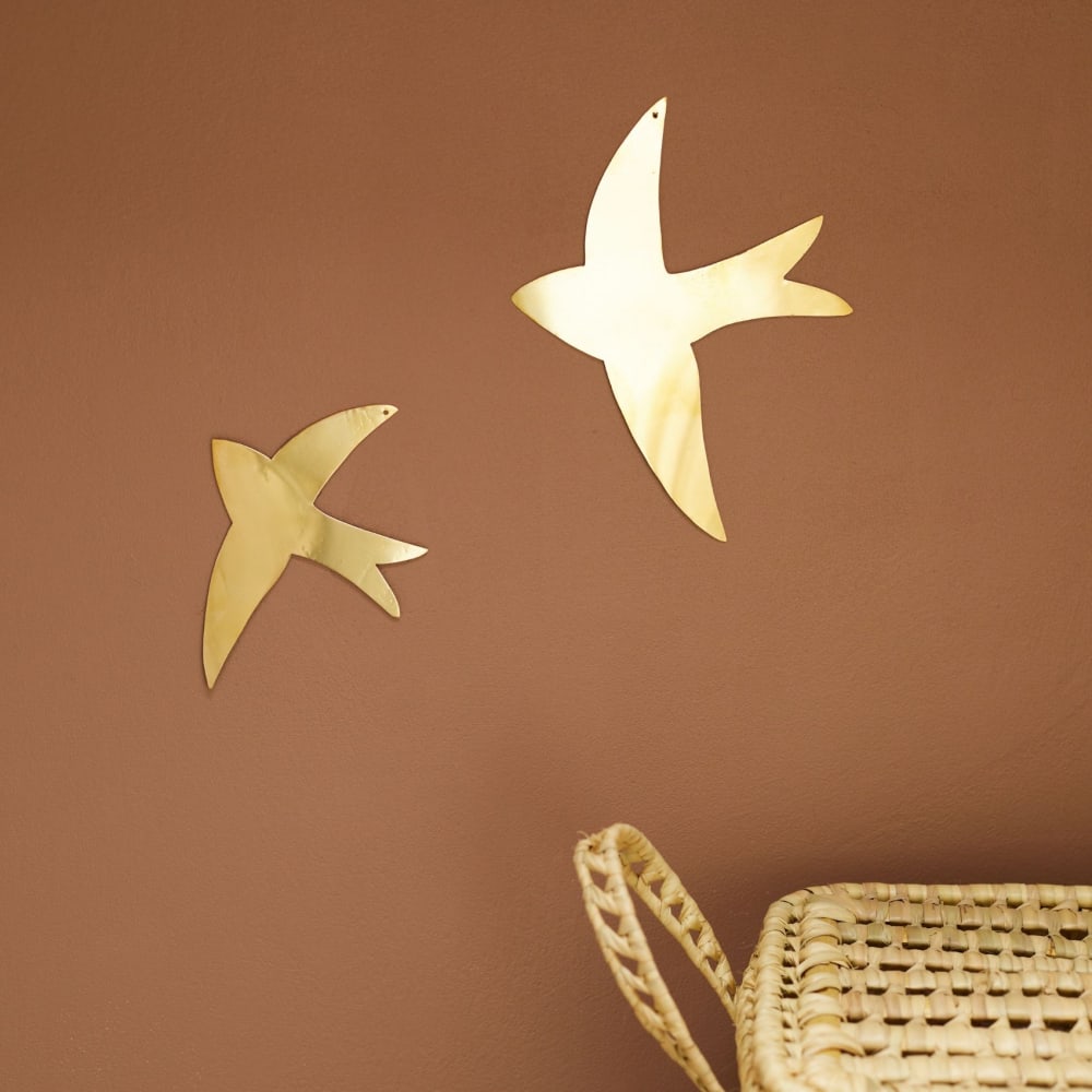 Déco murale hirondelle en laiton métal doré 20x20 cm - Maisons du Monde
