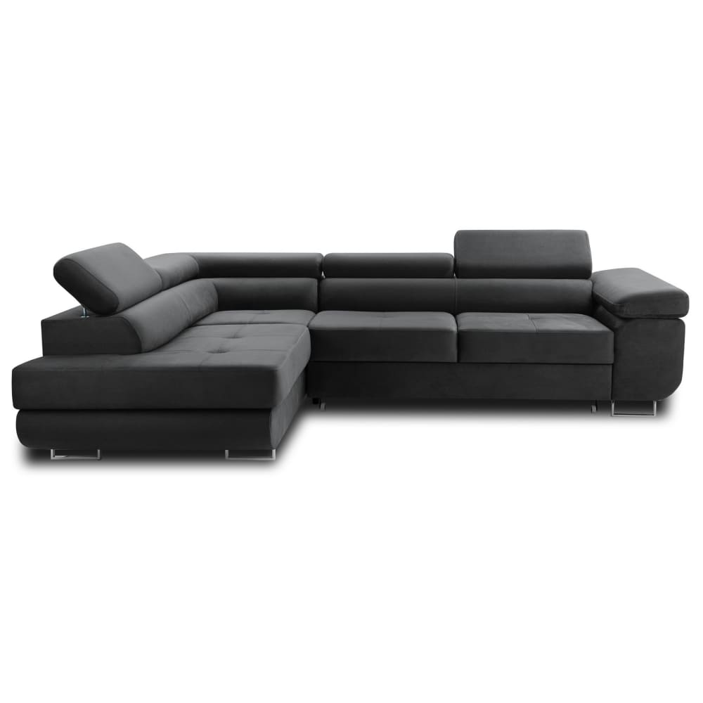 Canapé d'angle gauche convertible 5 places en velours gris foncé