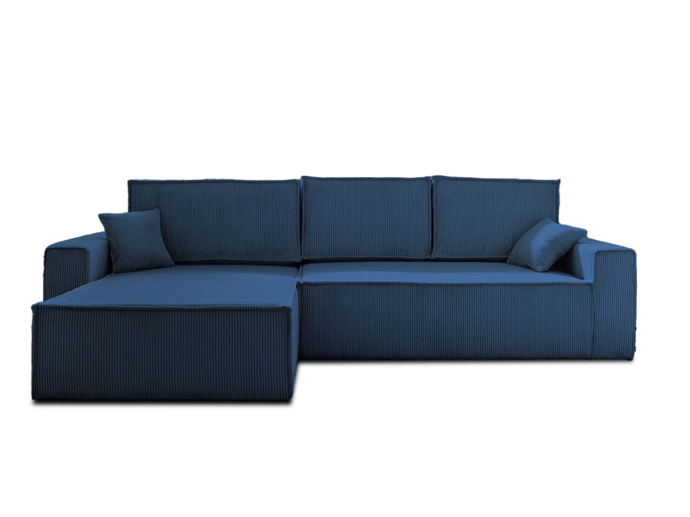 Canapé d'angle convertible 4 places en velours côtelé bleu - Maisons du Monde