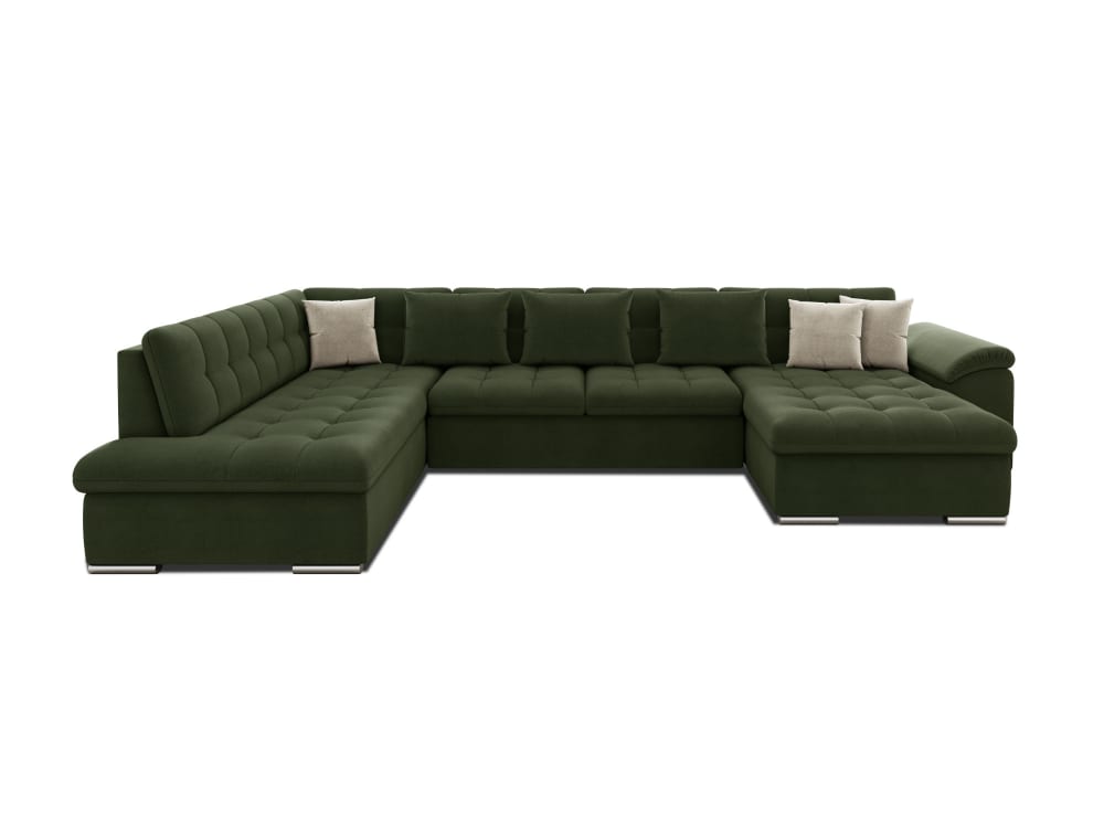 Canapé panoramique 7 places convertible avec coffre en tissu vert - Maisons du Monde