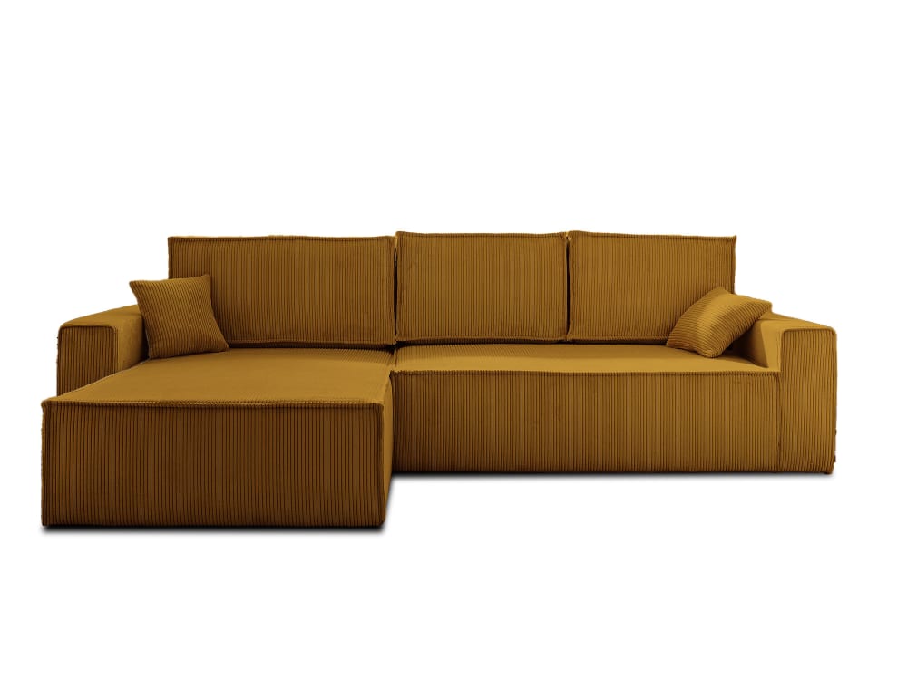 Canapé d'angle convertible 4 places coffre en velours côtelé jaune - Maisons du Monde