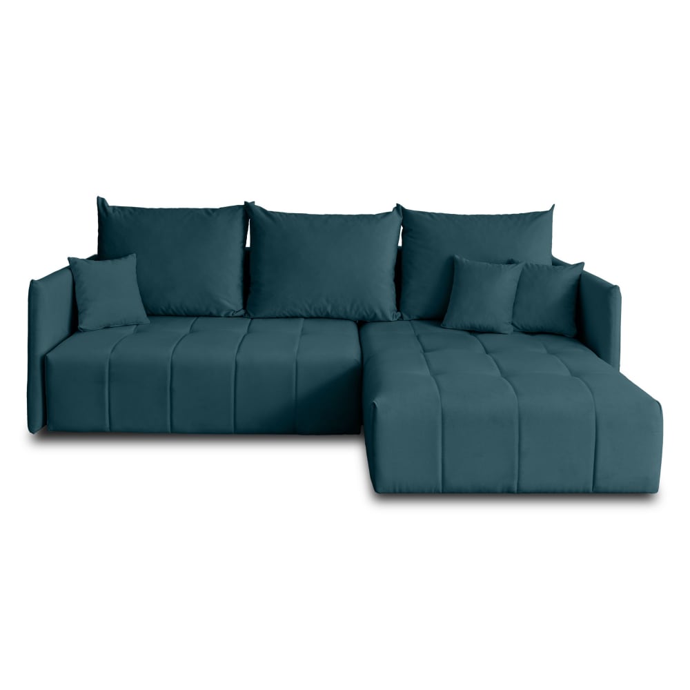 Canapé d'angle réversible convertible 4 places en velours bleu canard