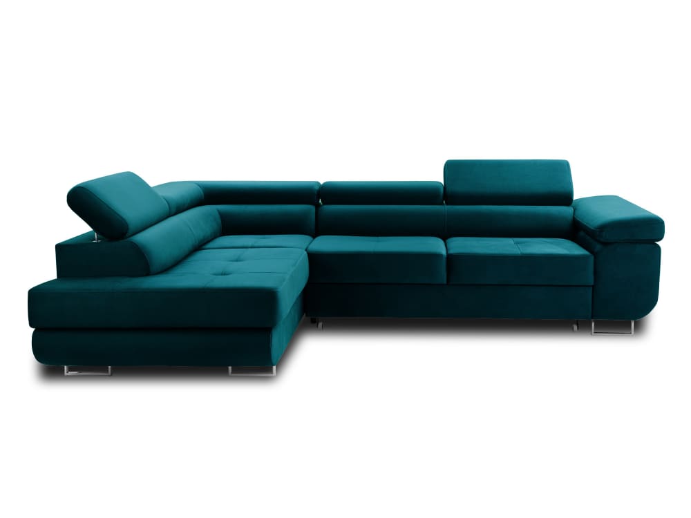 Canapé d'angle gauche 5 places en velours bleu canard - Maisons du Monde
