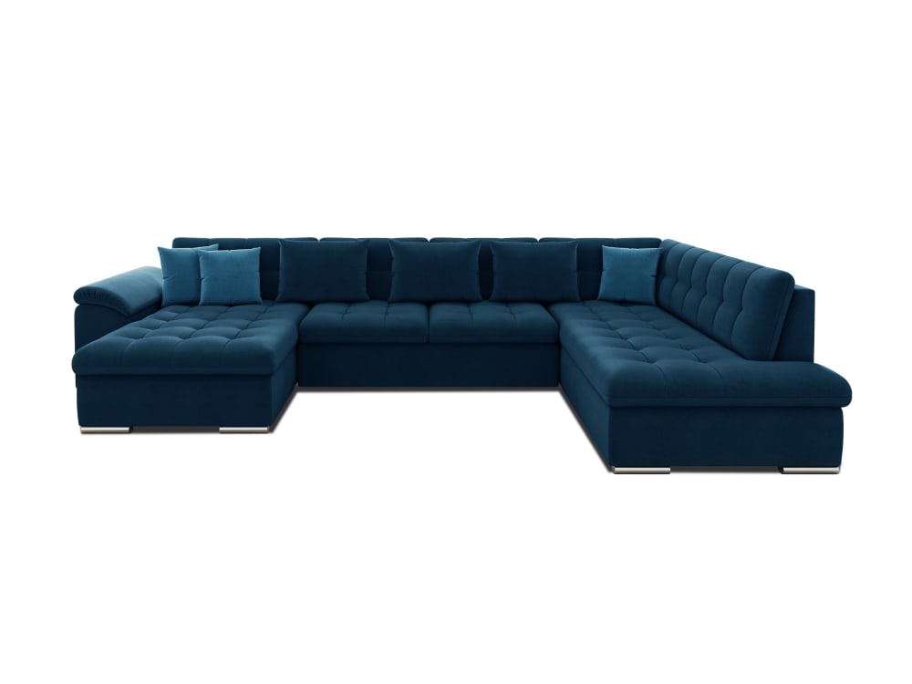 Canapé panoramique 7 places angle droit en tissu bleu marine - Maisons du Monde