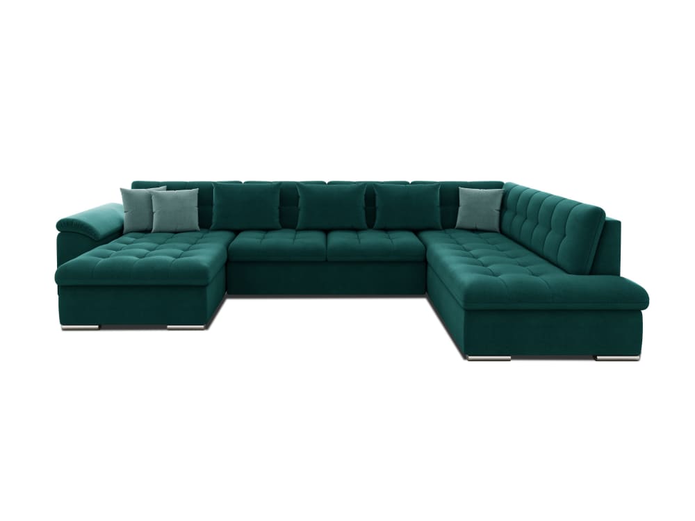 Canapé panoramique 7 places angle droit en tissu bleu canard - Maisons du Monde