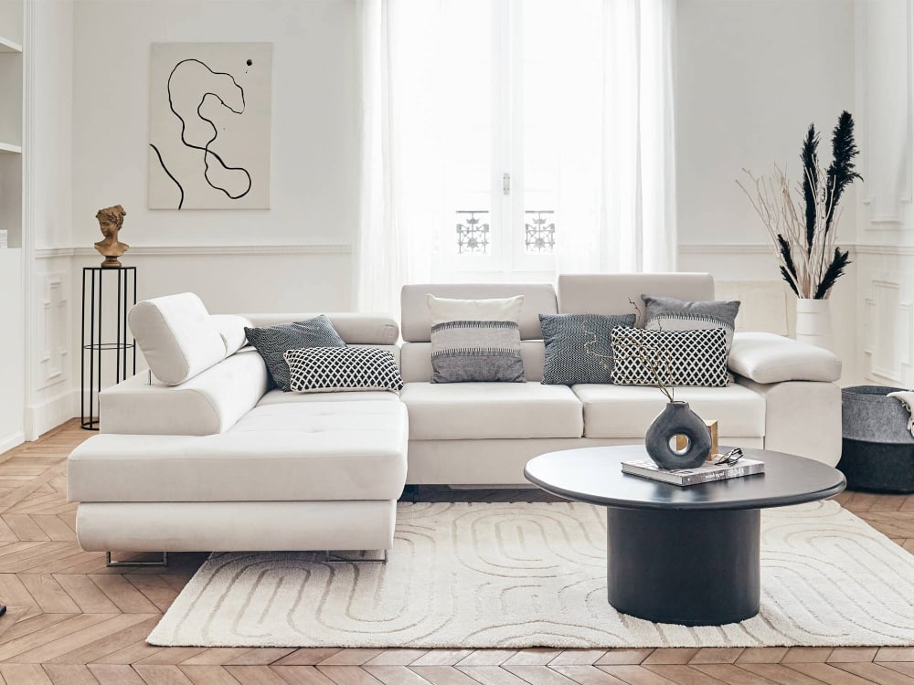 Best Mobilier Canapé d'angle gauche 5 places en velours beige style contemporain