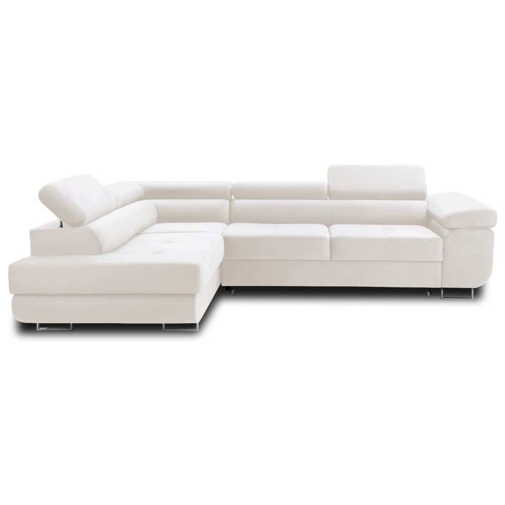 Canapé d'angle gauche convertible 5 places en velours beige