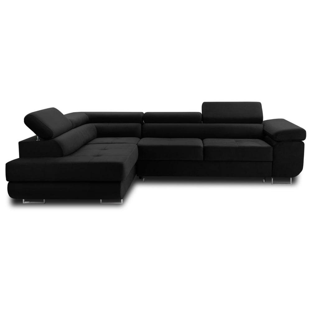 Canapé d'angle gauche convertible 5 places en velours noir