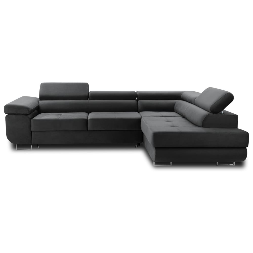 Canapé d'angle droit convertible 5 places en velours gris foncé