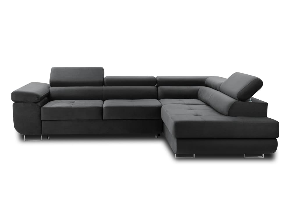 Canapé d'angle droit convertible 5 places en velours gris foncé - Maisons du Monde