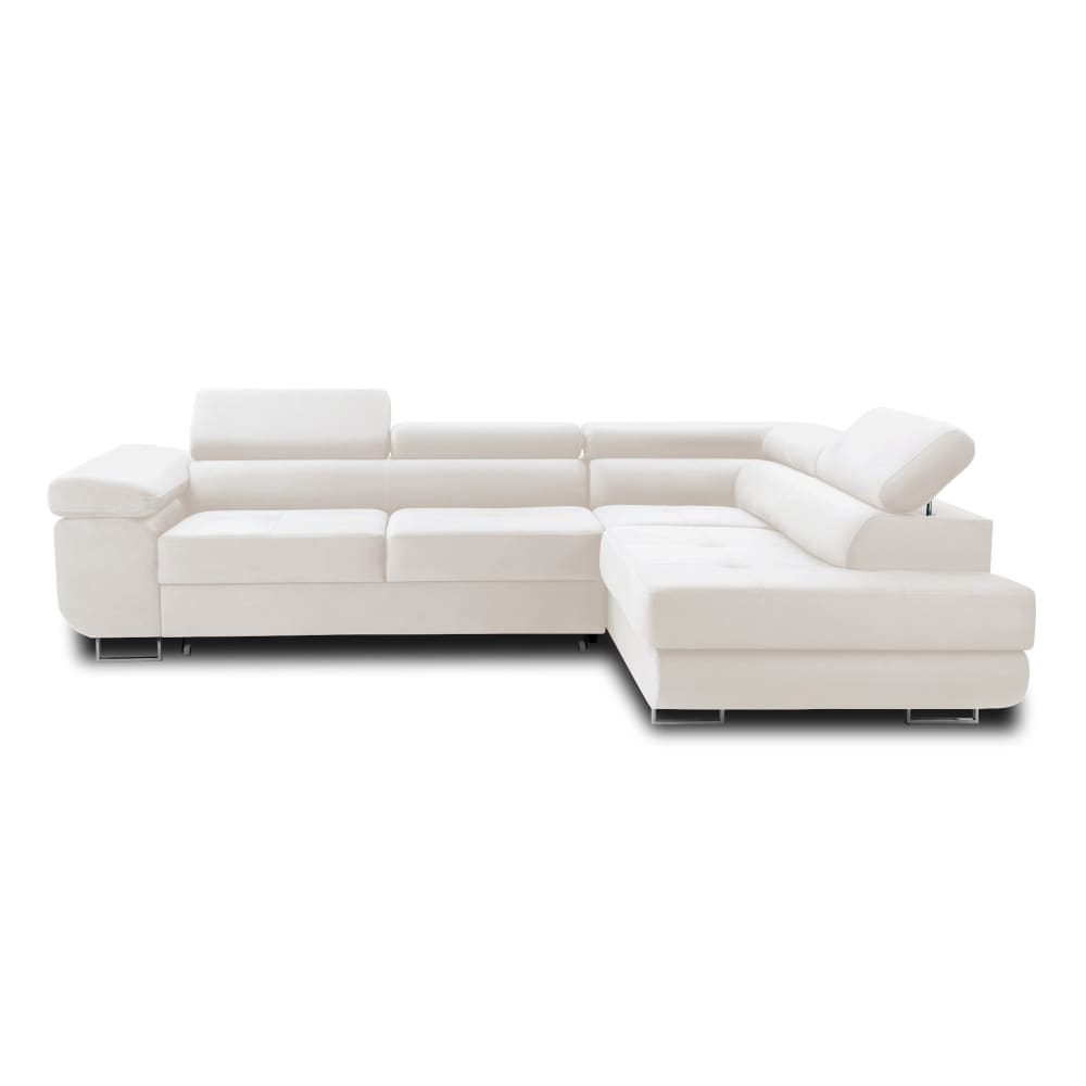 Canapé d'angle droit convertible 5 places en velours beige