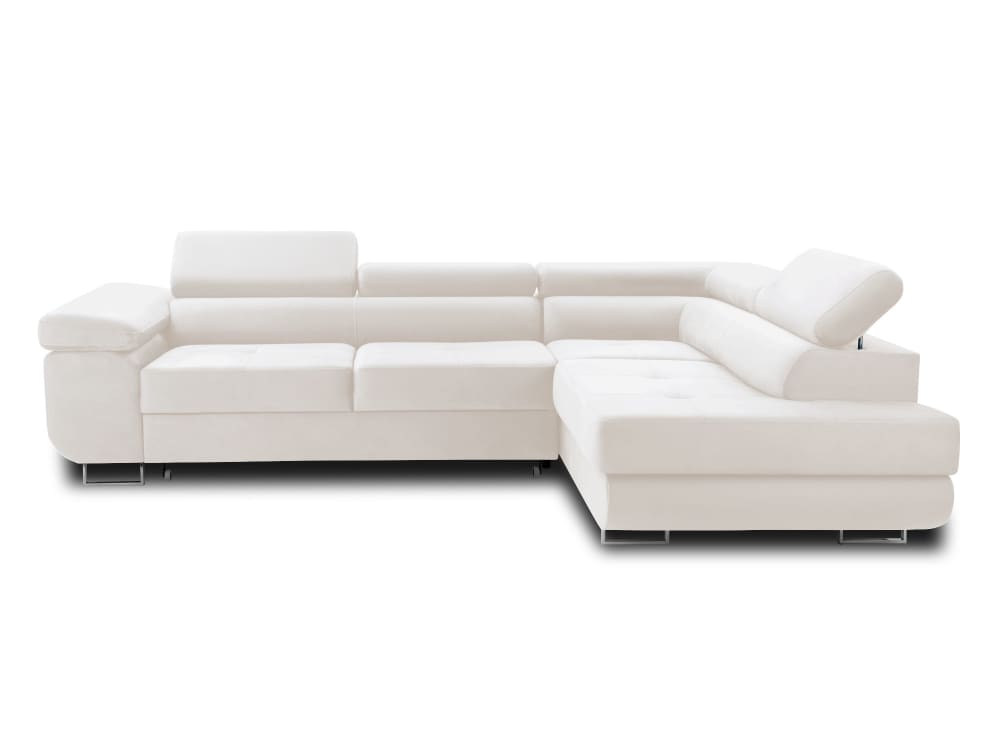 Canapé d'angle droit convertible 5 places en velours beige - Maisons du Monde