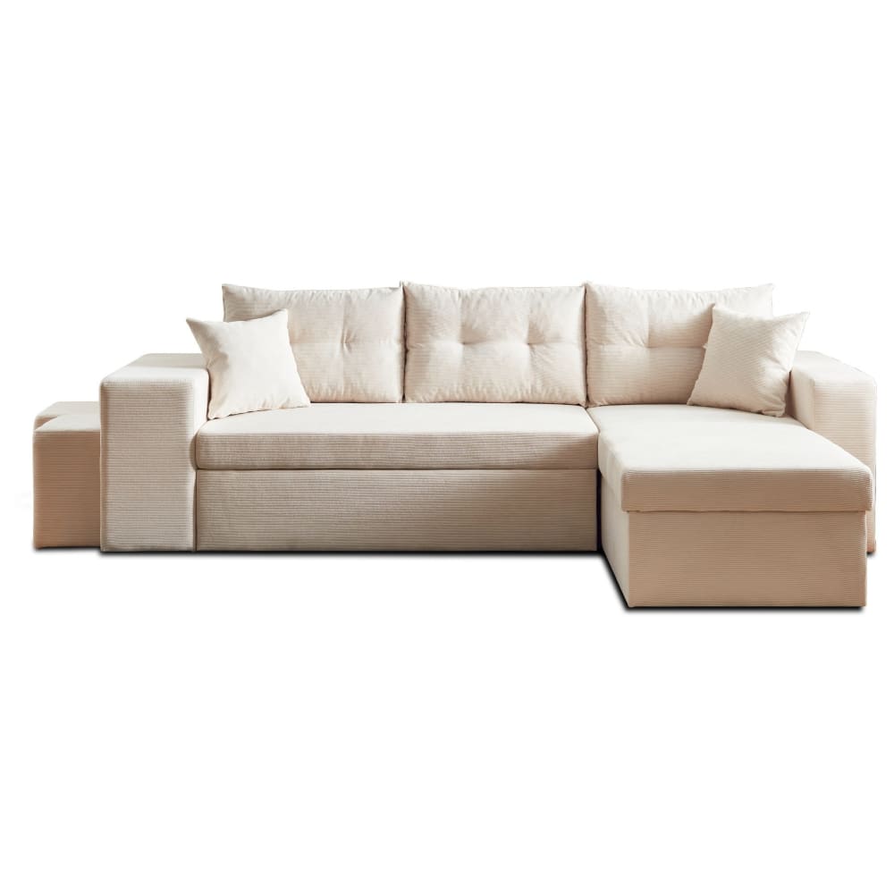 Canapé d'angle convertible 4 places en velours côtelé beige