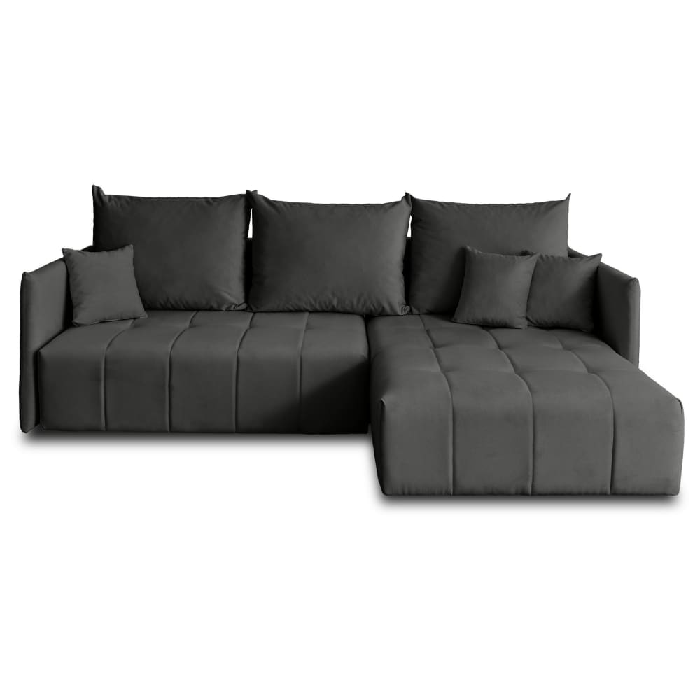 Canapé d'angle réversible convertible 4 places en velours gris foncé