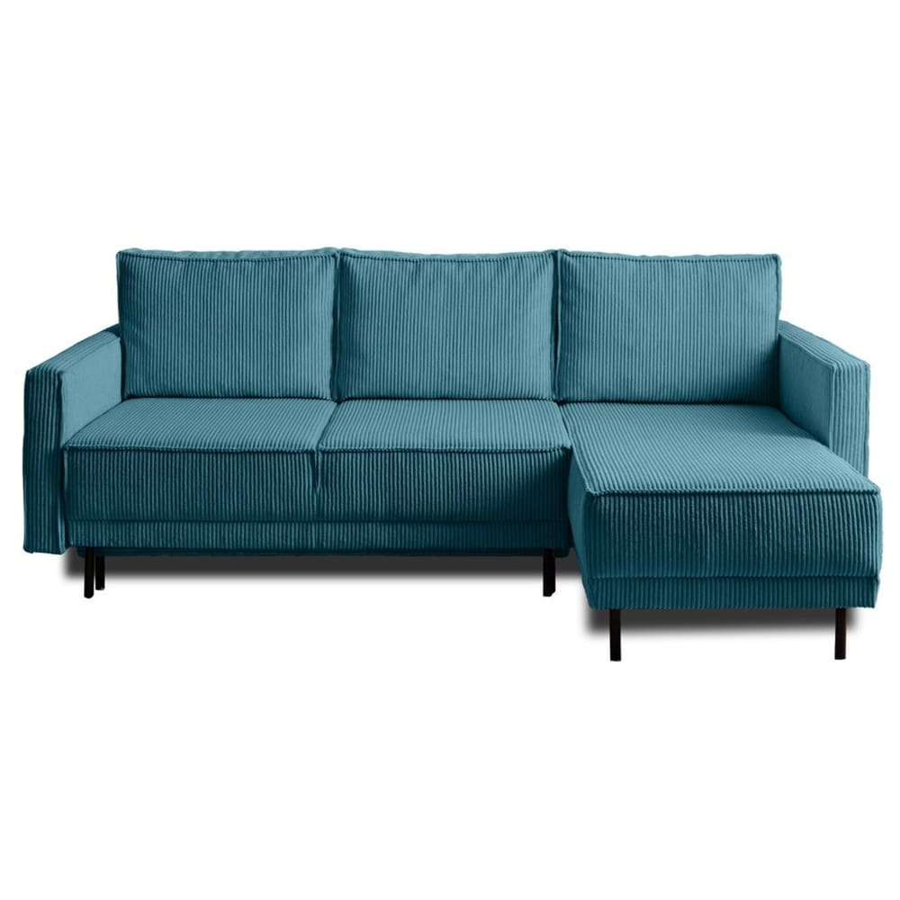 Canapé d'angle convertible 4 places en velours côtelé bleu
