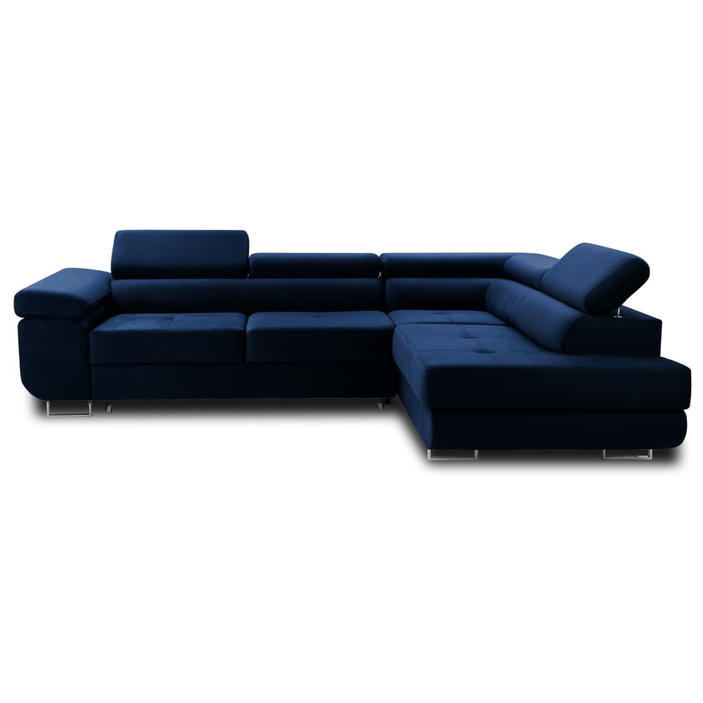 Canapé d'angle droit convertible 5 places en velours bleu nuit