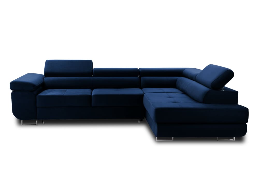 Canapé d'angle droit convertible 5 places en velours bleu nuit - Maisons du Monde
