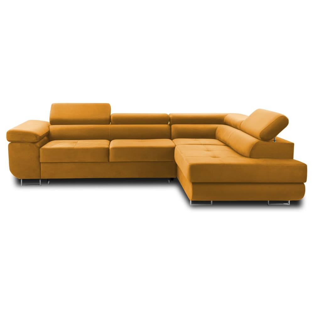 Canapé d'angle droit convertible 5 places en velours jaune