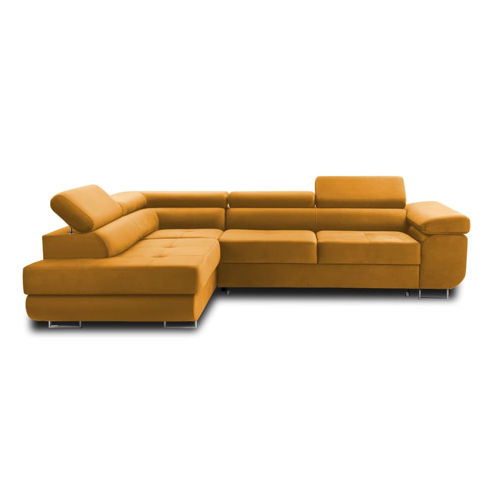 Canapé d'angle gauche convertible 5 places en velours jaune