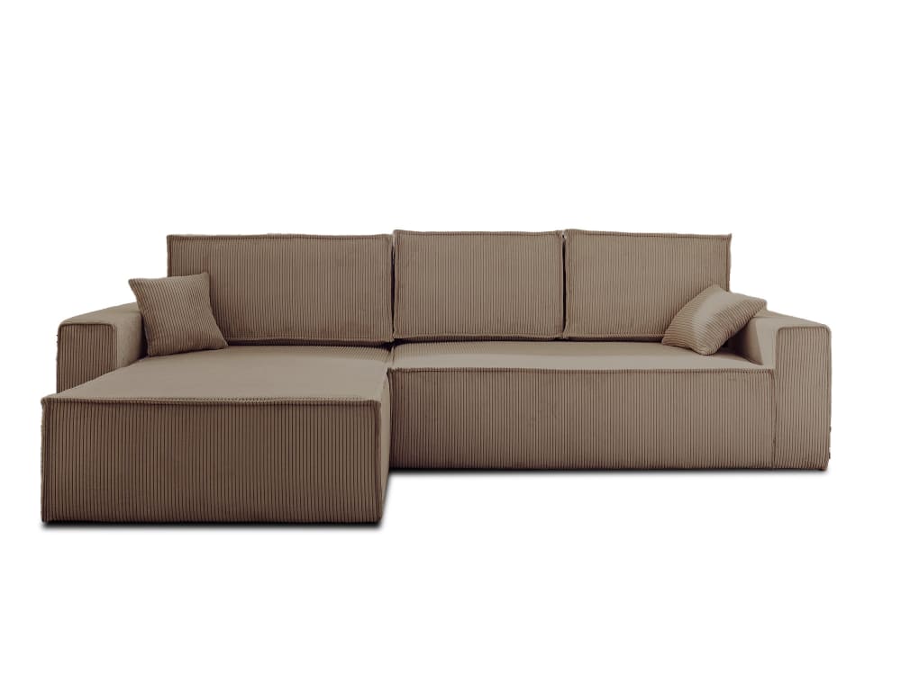 Canapé d'angle réversible convertible 4 places en velours côtelé taupe - Maisons du Monde