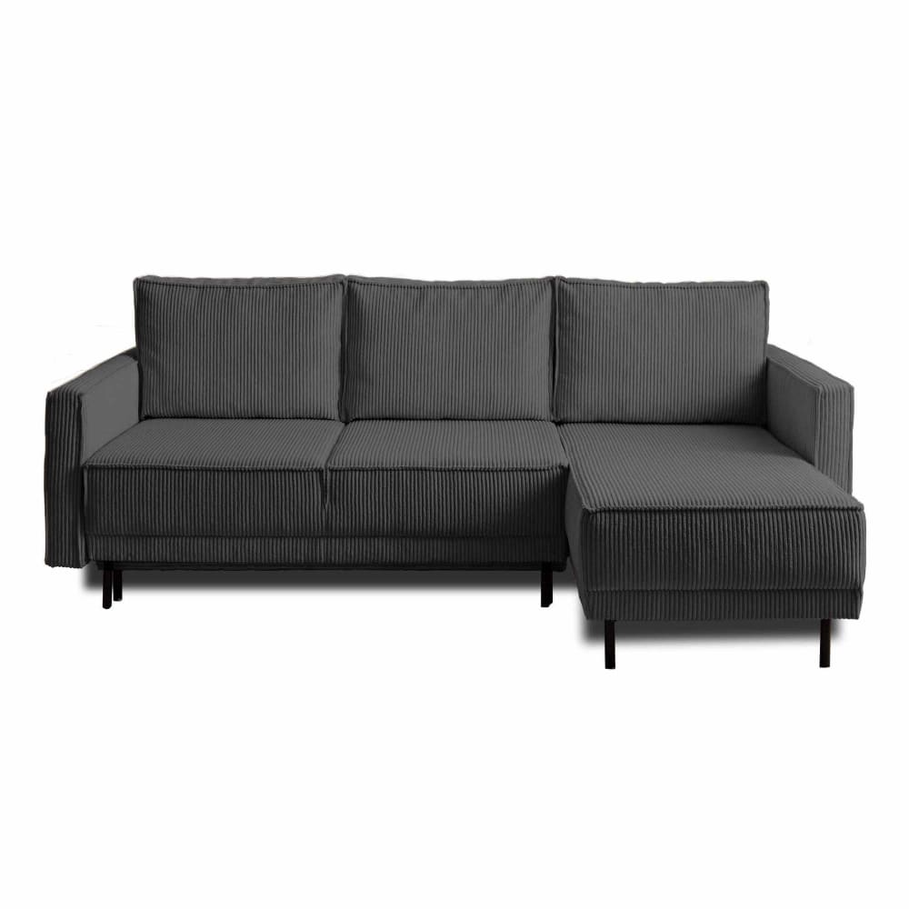 Canapé d'angle réversible convertible 4 places en velours côtelé gris