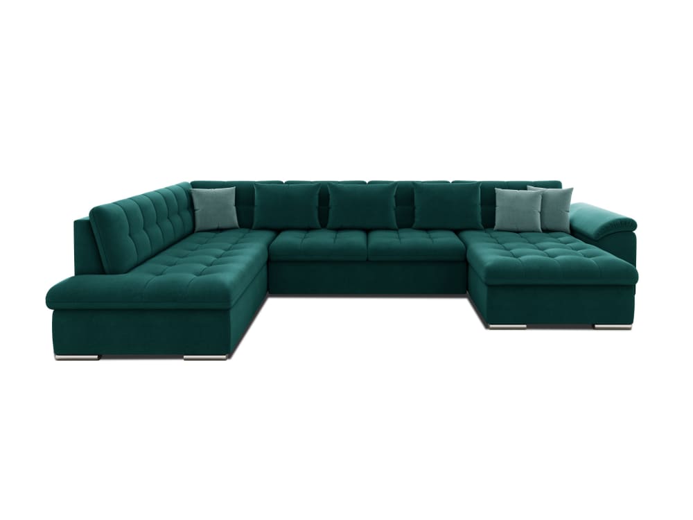 Canapé panoramique 7 places convertible avec coffre en tissu bleu - Maisons du Monde