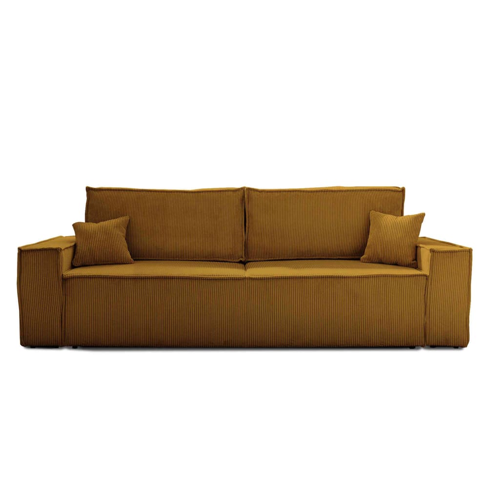 Canapé droit convertible 3 places en velours côtelé jaune