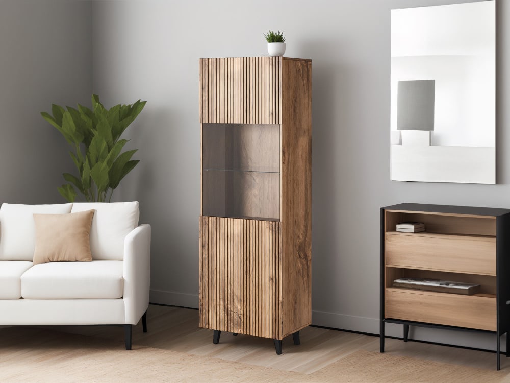 Vitrine 1 porte effet bois 60 x 182 cm