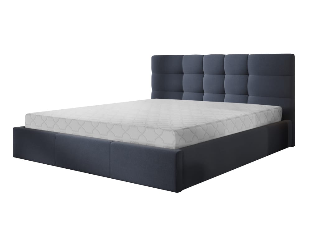 Lit coffre king size 180x200 en tissu bleu ardoise - Maisons du Monde