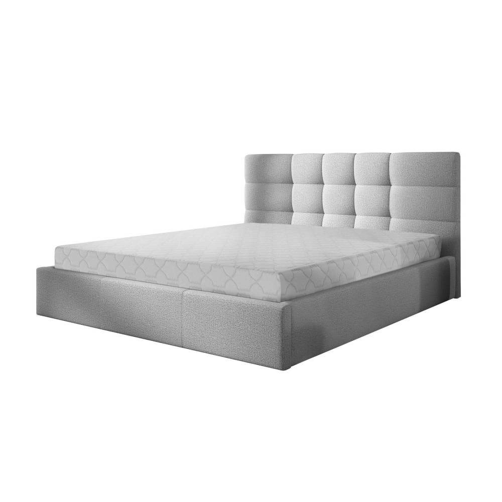 Lit coffre queen size   160x200   en tissu  gris clair