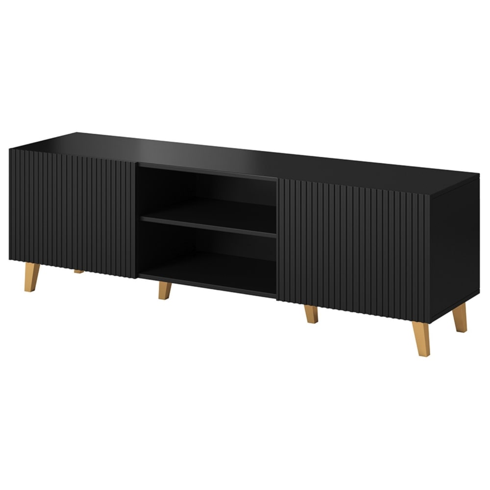 Meuble tv 2 portes et 2 niches 150 cm noir — Beyit