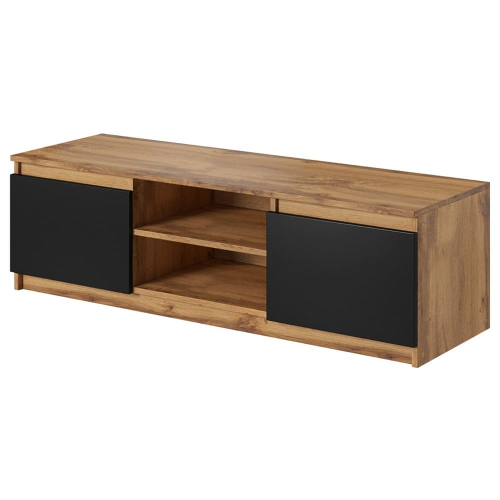 Meuble TV style contemporain 120 cm noir / bois et bois