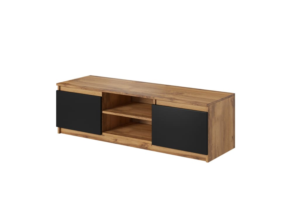 Meuble tv 2 portes et 2 niches 120 cm noir / bois et bois - Maisons du Monde