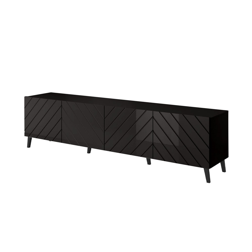 Meuble tv 4 portes 200 cm noir — Beyit