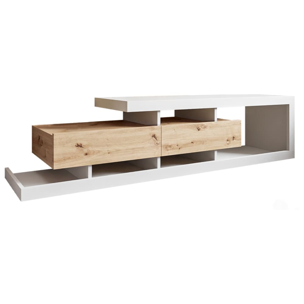Meuble tv   effet bois et blanc   2 tiroirs  bois / blanc — Beyit