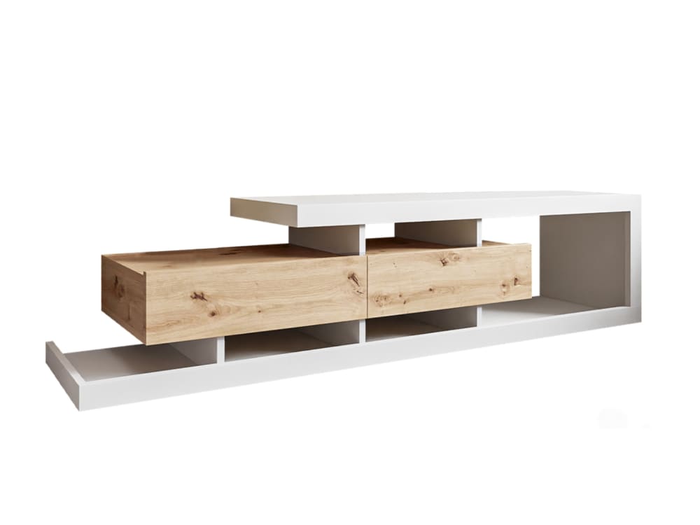 Meuble tv effet bois et blanc 2 tiroirs bois / blanc - Maisons du Monde