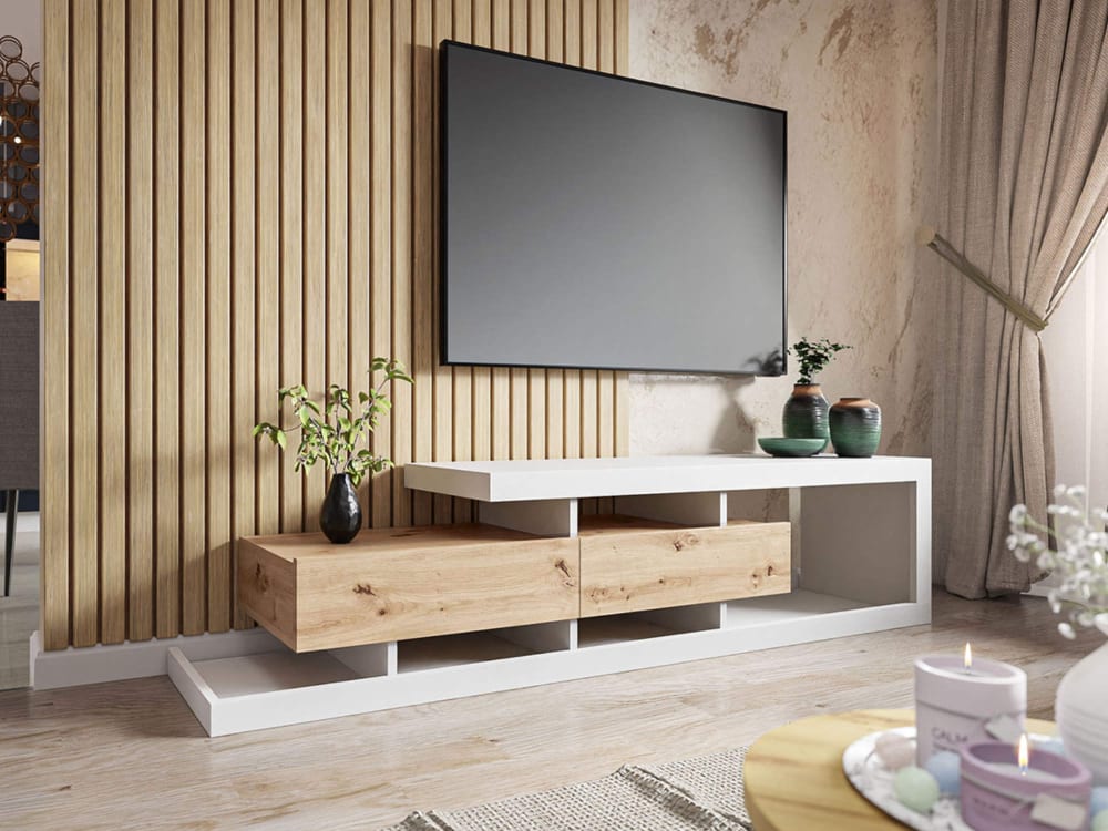 Meuble TV style scandinave 198 cm bois / blanc