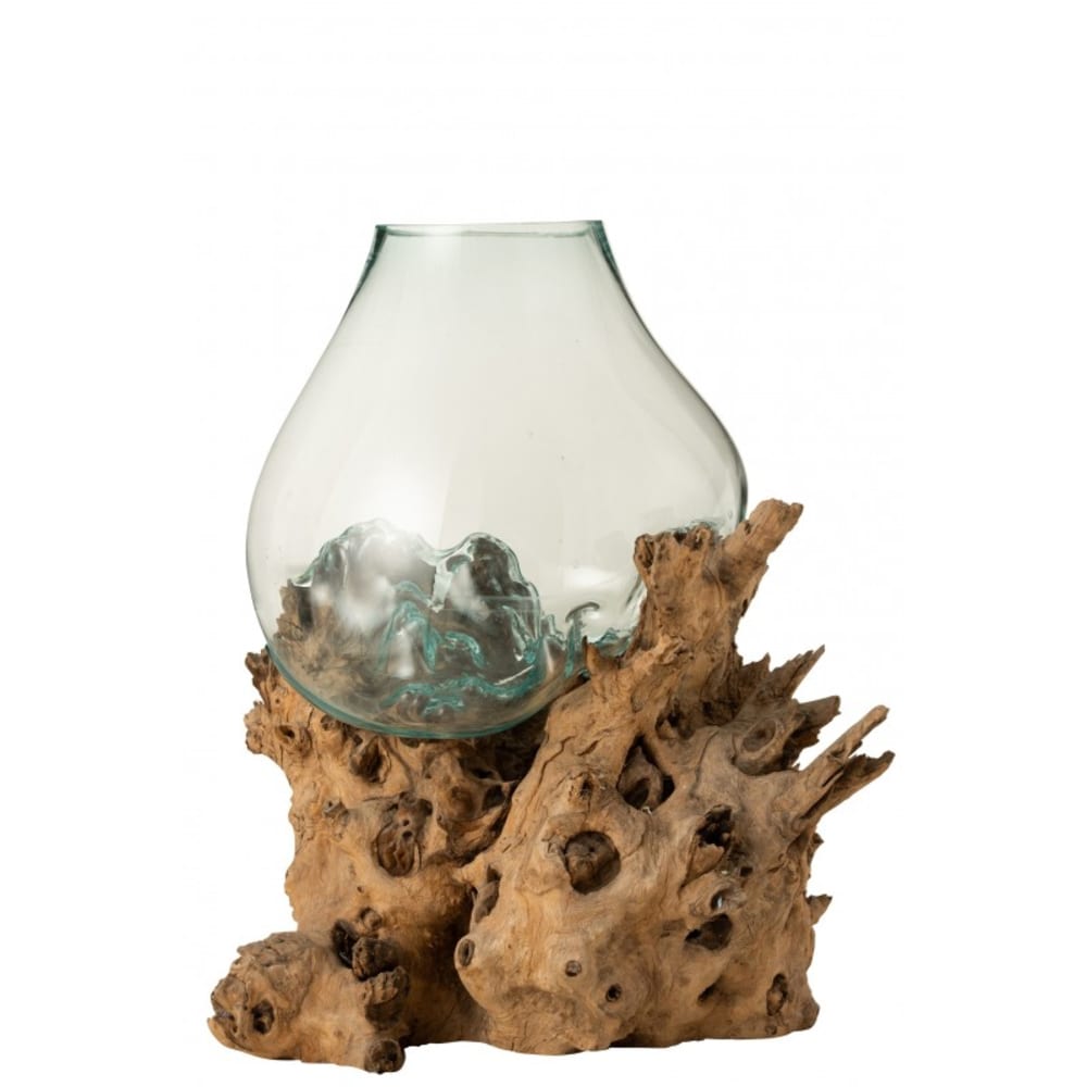 Vase en verre sur pied bois recycle 83x78x78.5 cm - Maisons du Monde